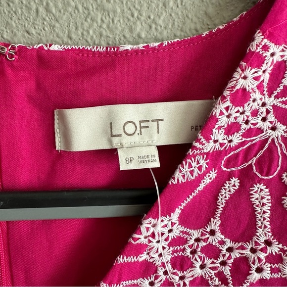 Loft Pink Eyelet Lace Cotton Tie Waist Midi Dress 8P - Picture 4 of 13